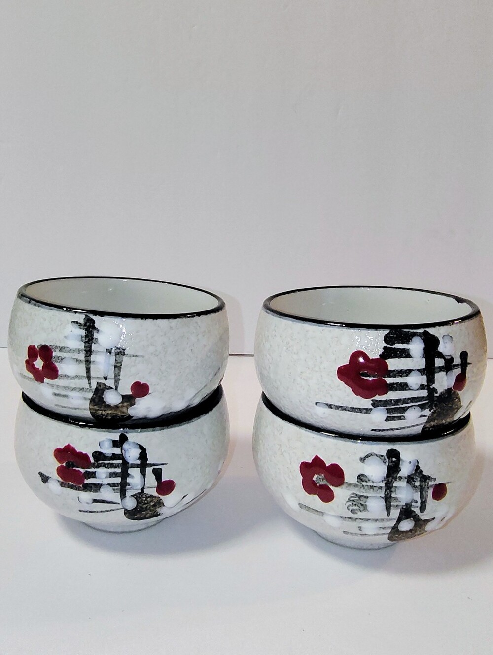 Set Of 4 Japanese Ceramic Sauce Bowl, Sake Or Tea Cup Hand Painted VTG Pottery
